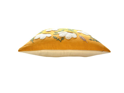 Hand Embroidery Sunshine Aster Mustard Cotton Cushion Cover Size 16"x16" Set of 2