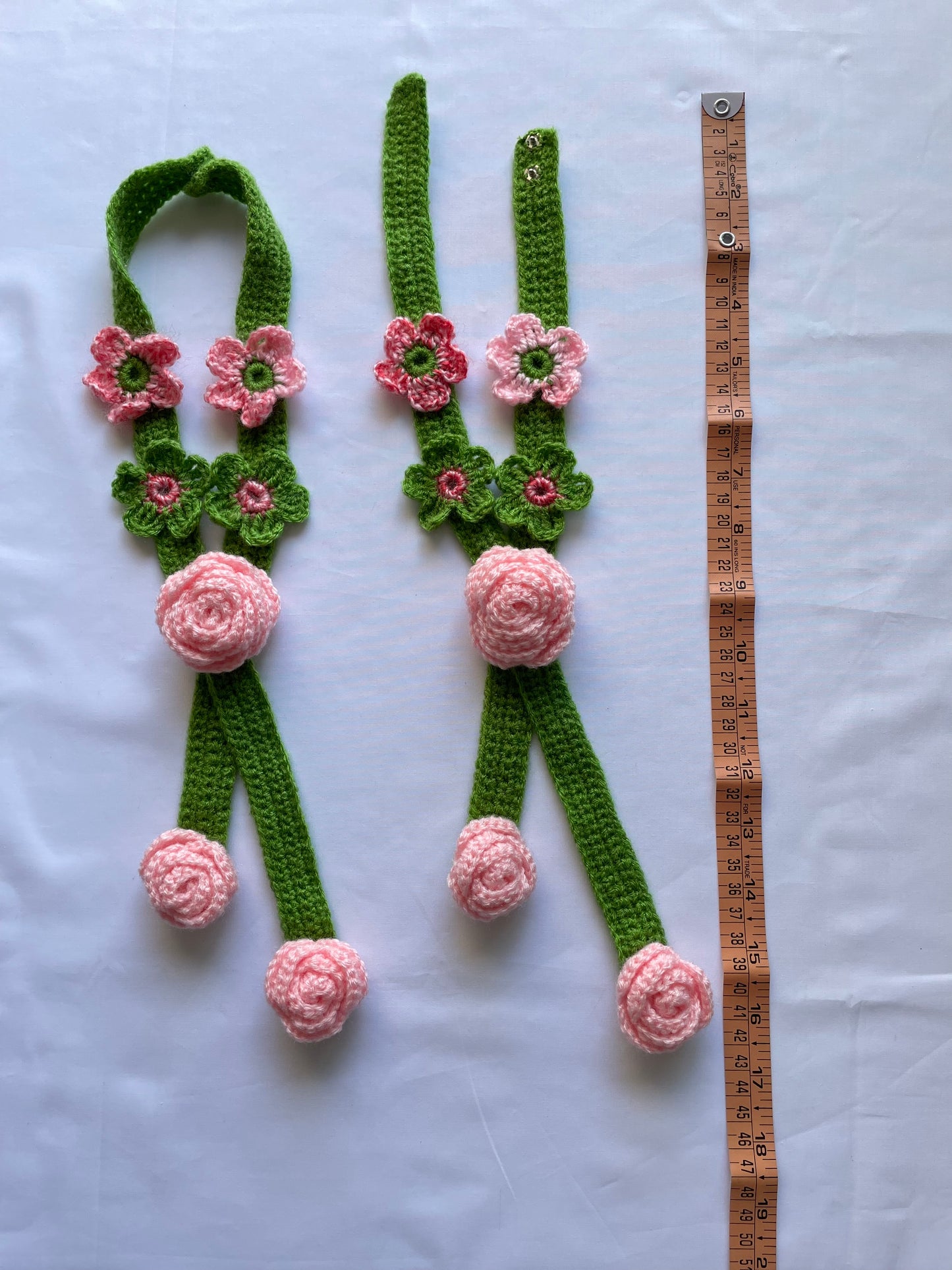 Hand Crafted Crochet Curtain Tiebacks Danglers Lt. Pink