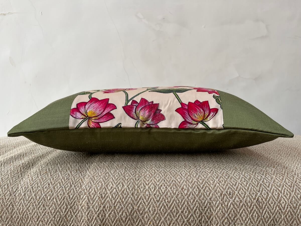 Pichwai Art Cushion Cover - Pink and Green | Premium Satin Modal Fabric | 16" x 16"