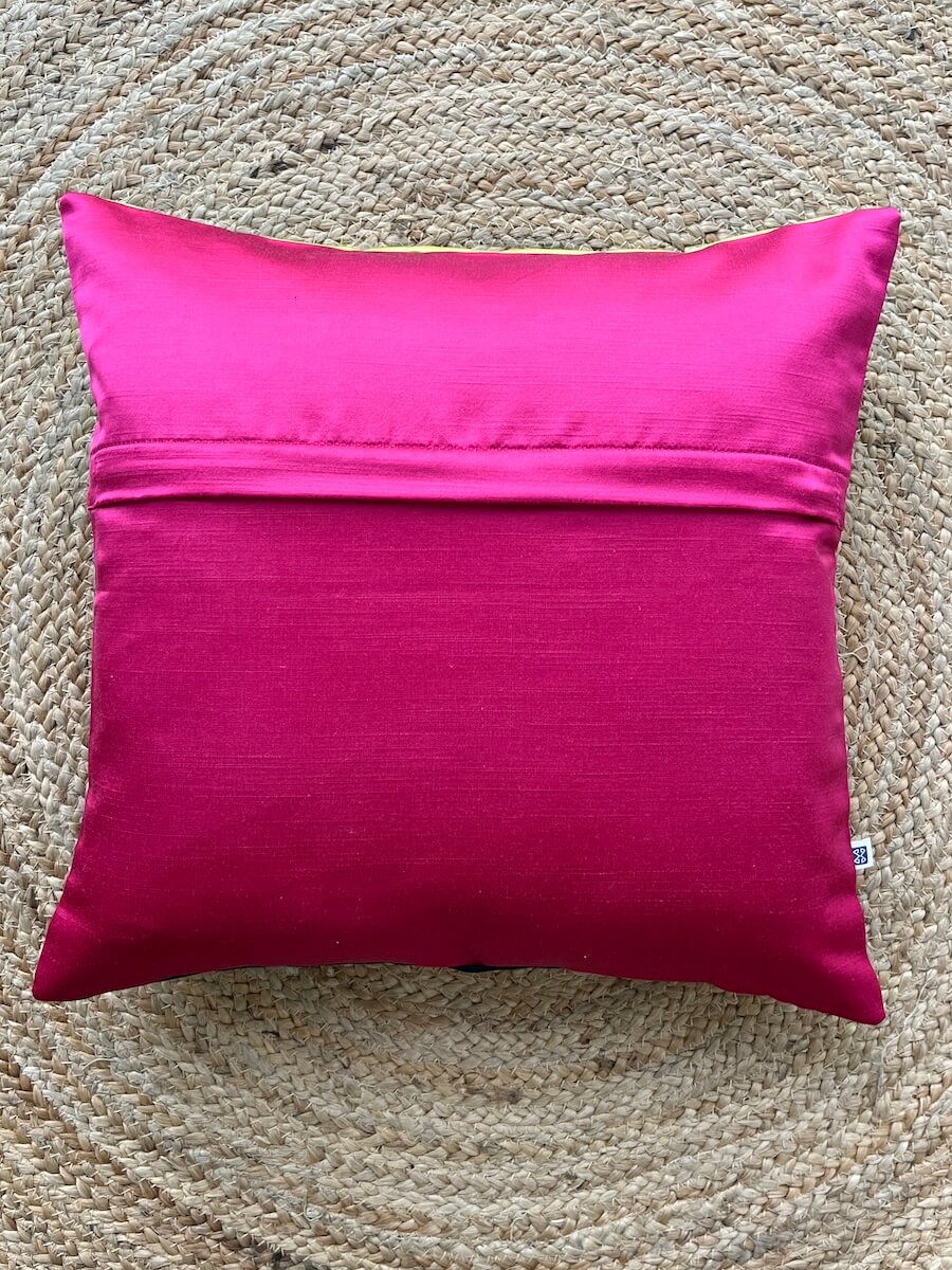 Premium Slub Silk Color Block Cushion Cover - 16” x 16”