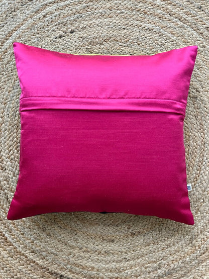 Premium Slub Silk Color Block Cushion Cover - 16” x 16”