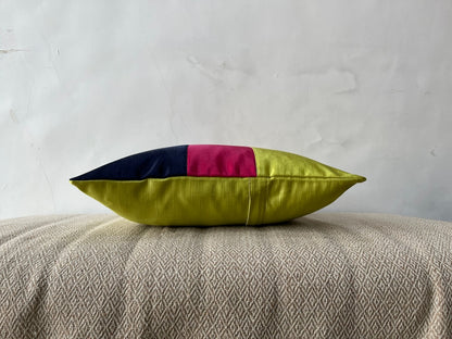 Premium Slub Silk Color Block Cushion Cover - 16” x 16”