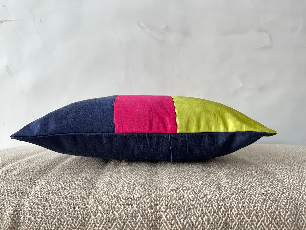 Premium Slub Silk Color Block Cushion Cover - 16” x 16”