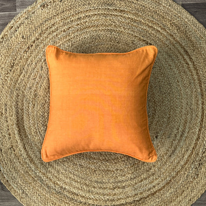 Solid Reversible Tangerine Orange Cotton Cushion Cover Size 16"x16" Set of 2