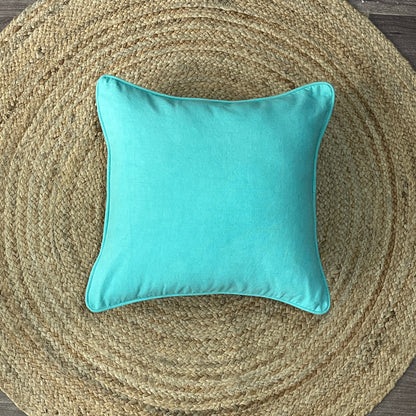 Solid Reversible Teal Touch Green Cotton Cushion Cover Size 16"x16" Set of 2
