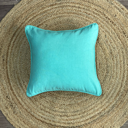 Solid Reversible Teal Touch Green Cotton Cushion Cover Size 16"x16" Set of 2