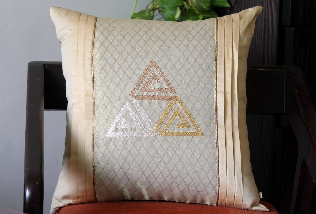 Naturally Neutral Metallic Zari Embroidery Mix N Match Cream Cushion Cover Size 16"x16"