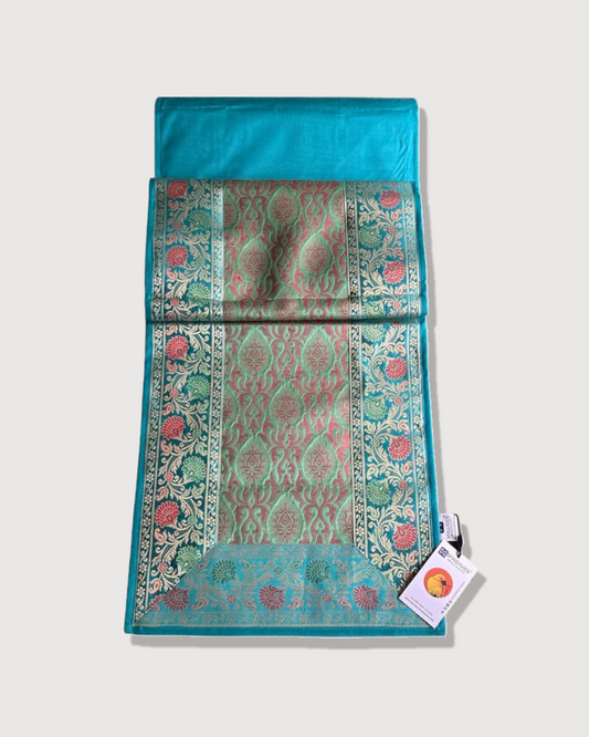 Mughal Bloom Brocade Traditional Festive Green Table Runner 14"x60"