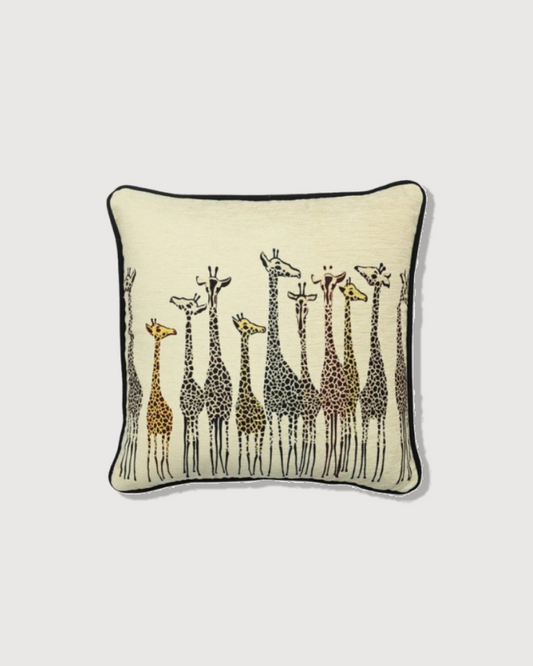 Giraffe Print Art Silk Chenille Weave Cream Cushion Cover Size 16"x16"