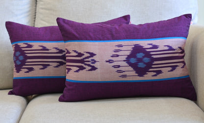 Ikat Design Printed Cotton Blue & Purple Lumbar Cushion Cover Size 12"x18"