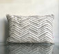 Hand Embroidered Metallic Zig Zag Lines Pattern Art Silk Cream Lumbar Cushion Cover Size 12"x18"