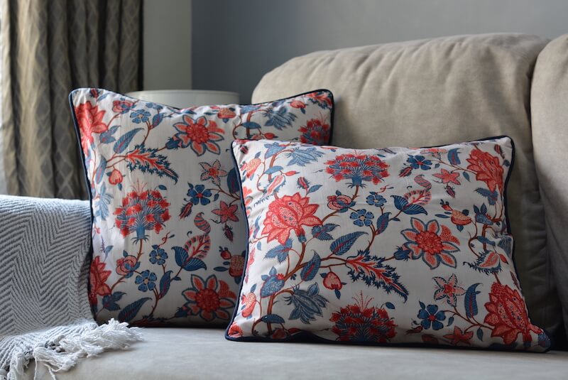 Kalamkari Floral Design White Colour Cushion Cover Size 16"x16"