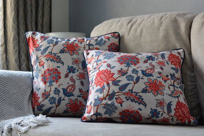 Kalamkari Floral Design White Colour Cushion Cover Size 16"x16"