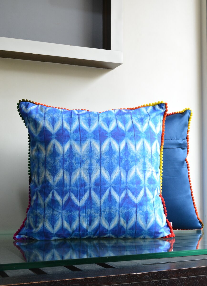 Tie Dye Pattern Indigo Blue Colour Cotton Cushion Cover - 16"x16" Size