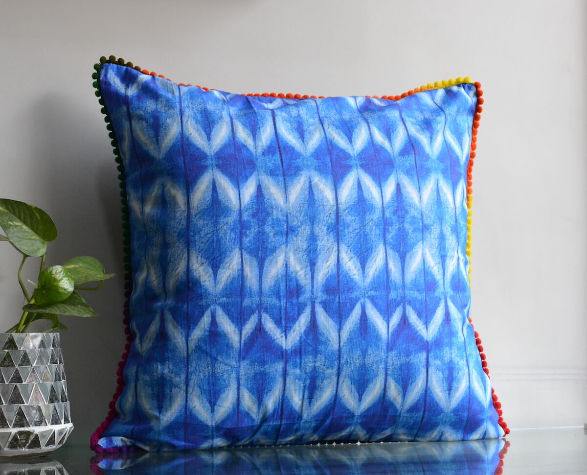 Tie Dye Pattern Indigo Blue Colour Cotton Cushion Cover - 16"x16" Size