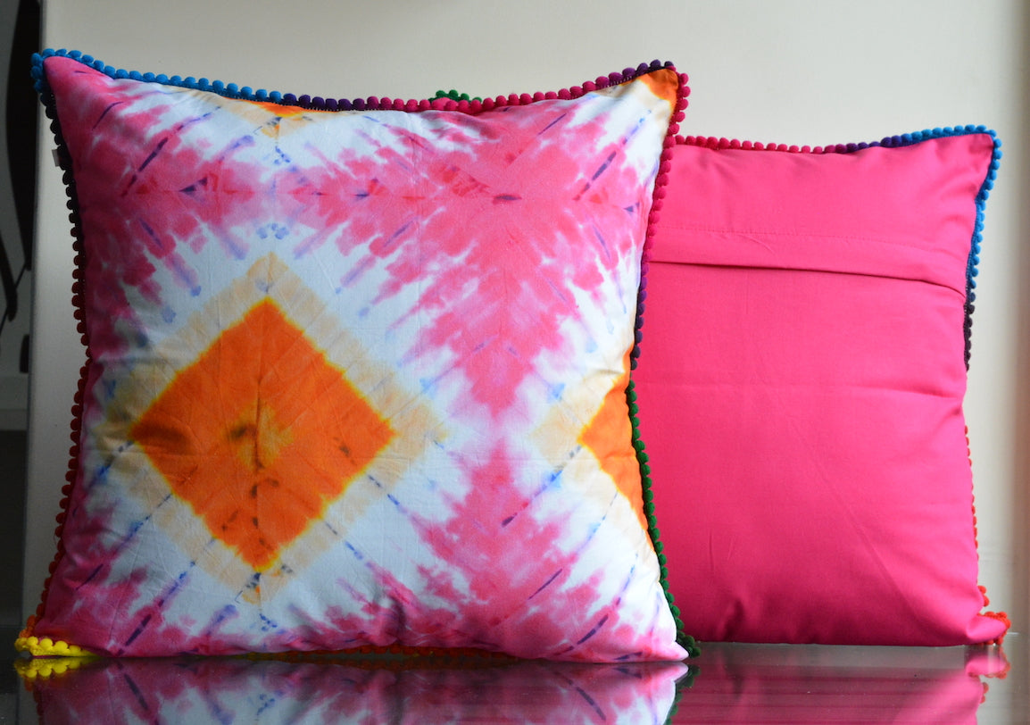 Tie Dye Bright Pink Colour Cotton Cushion Cover Size 16"x16"