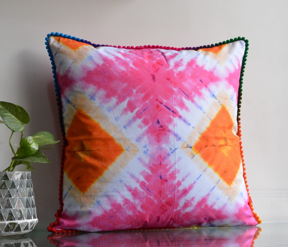 Tie Dye Bright Pink Colour Cotton Cushion Cover Size 16"x16"