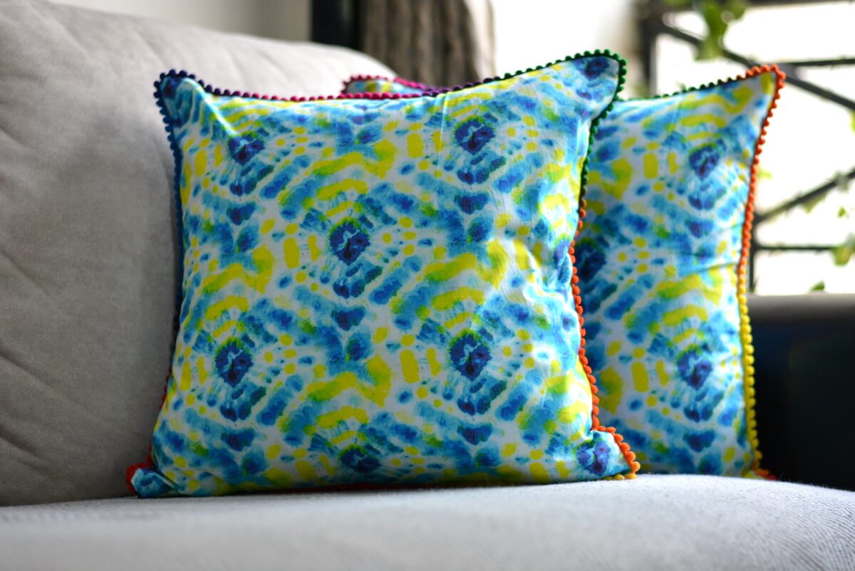 Tie Dye Pattern Neon Yellow & Blue Colours Cotton Cushion Cover Size - 16"x16"