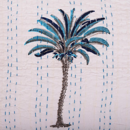 Hand Block Print Palm Tree Decorative Stitch Cotton Cushion Cover Size 16"x16"