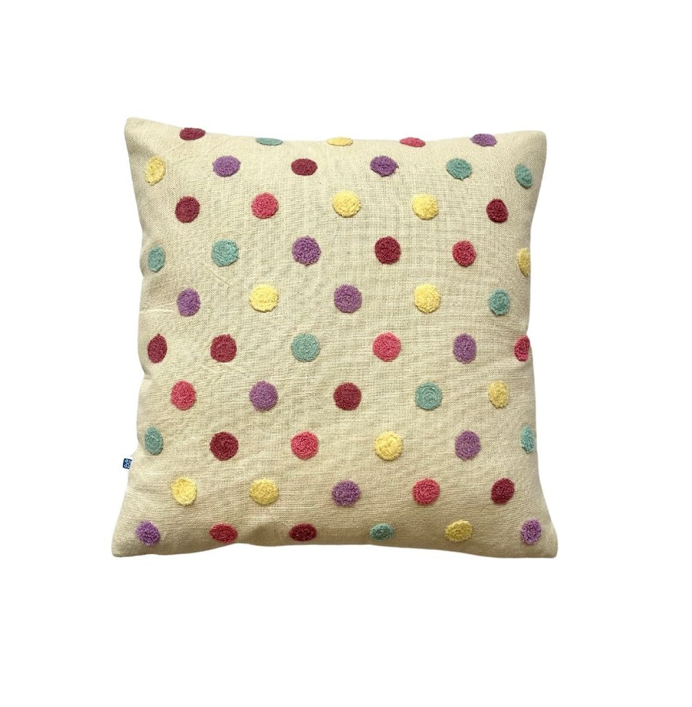 Hand Embroidery Pastel Pops Cream Cotton Slub Cushion Covers Size 16"x16" Set of 2
