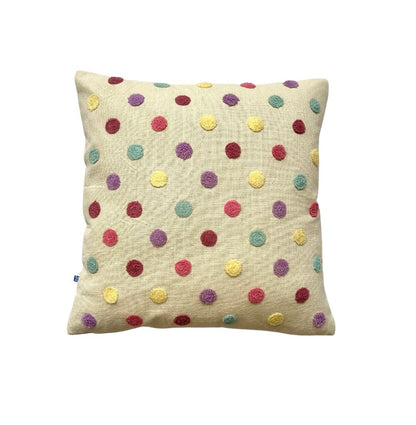 Hand Embroidery Pastel Pops Cream Cotton Slub Cushion Covers Size 16"x16" Set of 2