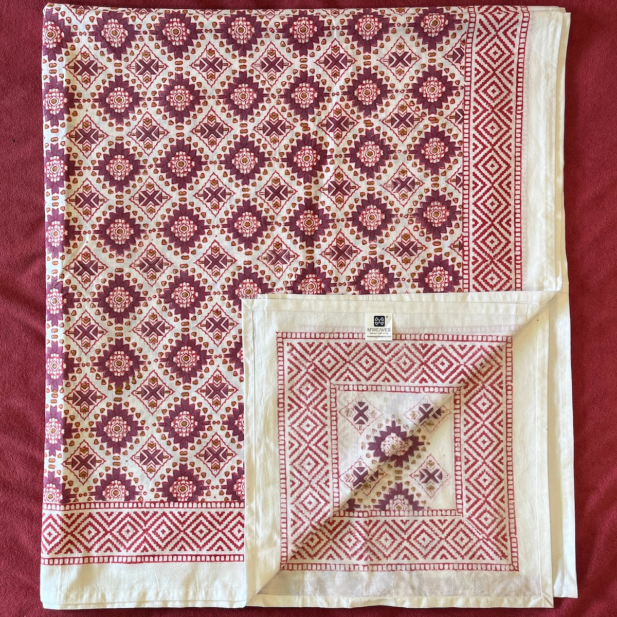 Hand Block Printed Prism Wine Cotton Bedsheet King Size-90"x108"
