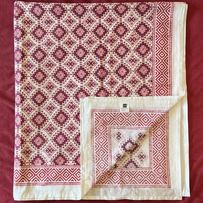 Hand Block Printed Prism Wine Cotton Bedsheet King Size-90"x108"
