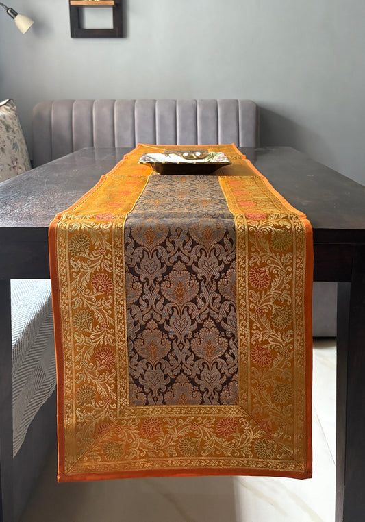 Swarna Traditional Festive Brocade Yellow Table Runner 14"x60"