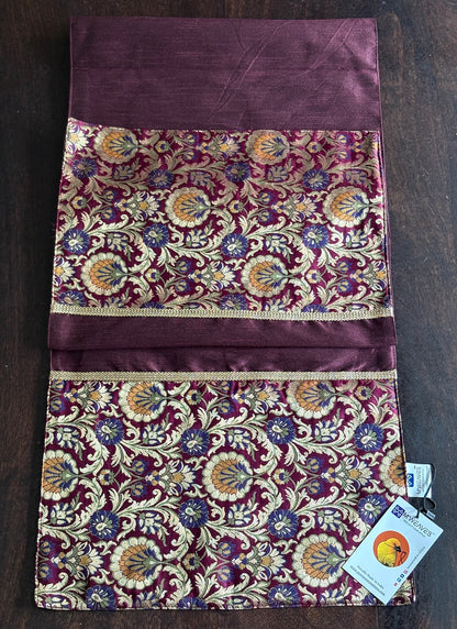 Rajwada Resham  Purple-Wine Banarasi Brocade & Dupion Silk Table Runner & Matching Tray Combo Set