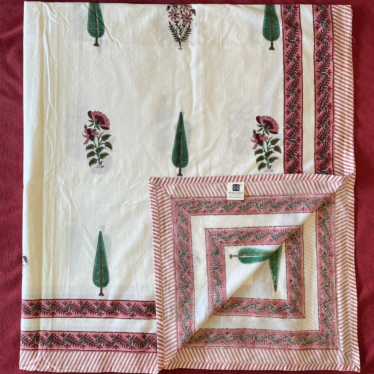 Hand Block Printed Vanira White Cotton Bedsheet King Size-90"x108"