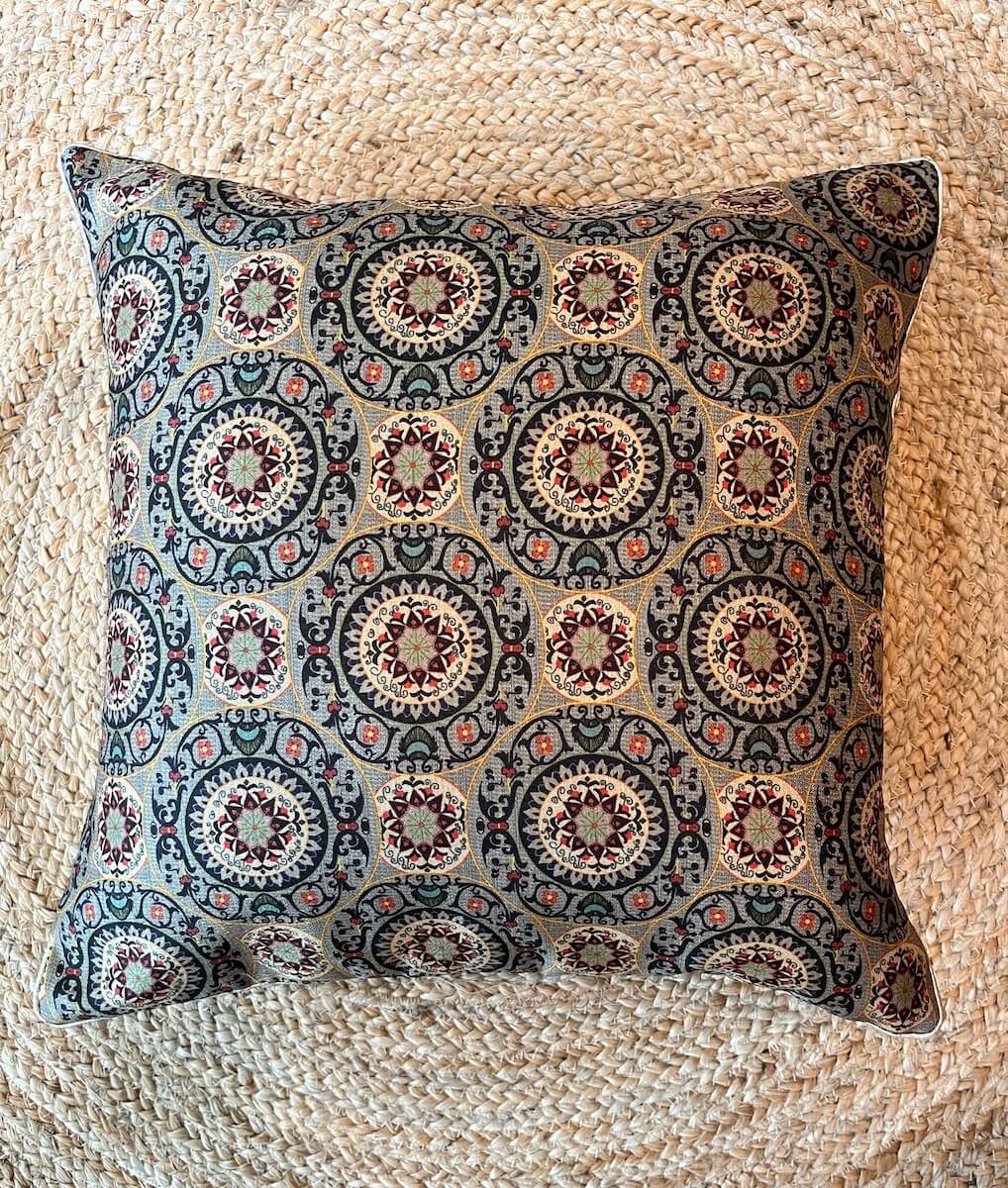 Classy Monochrome Geometrical Design Printed Khadi Silk Multicolour Cushion Cover - 16''x16'' Size