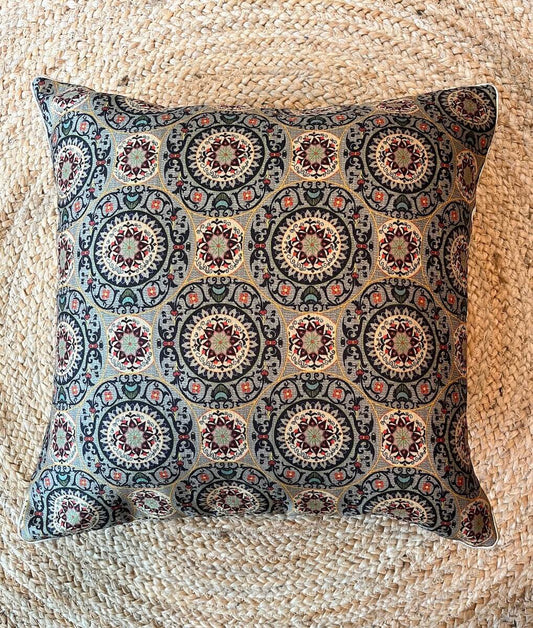 Classy Monochrome Geometrical Design Printed Khadi Silk Multicolour Cushion Cover - 16''x16'' Size