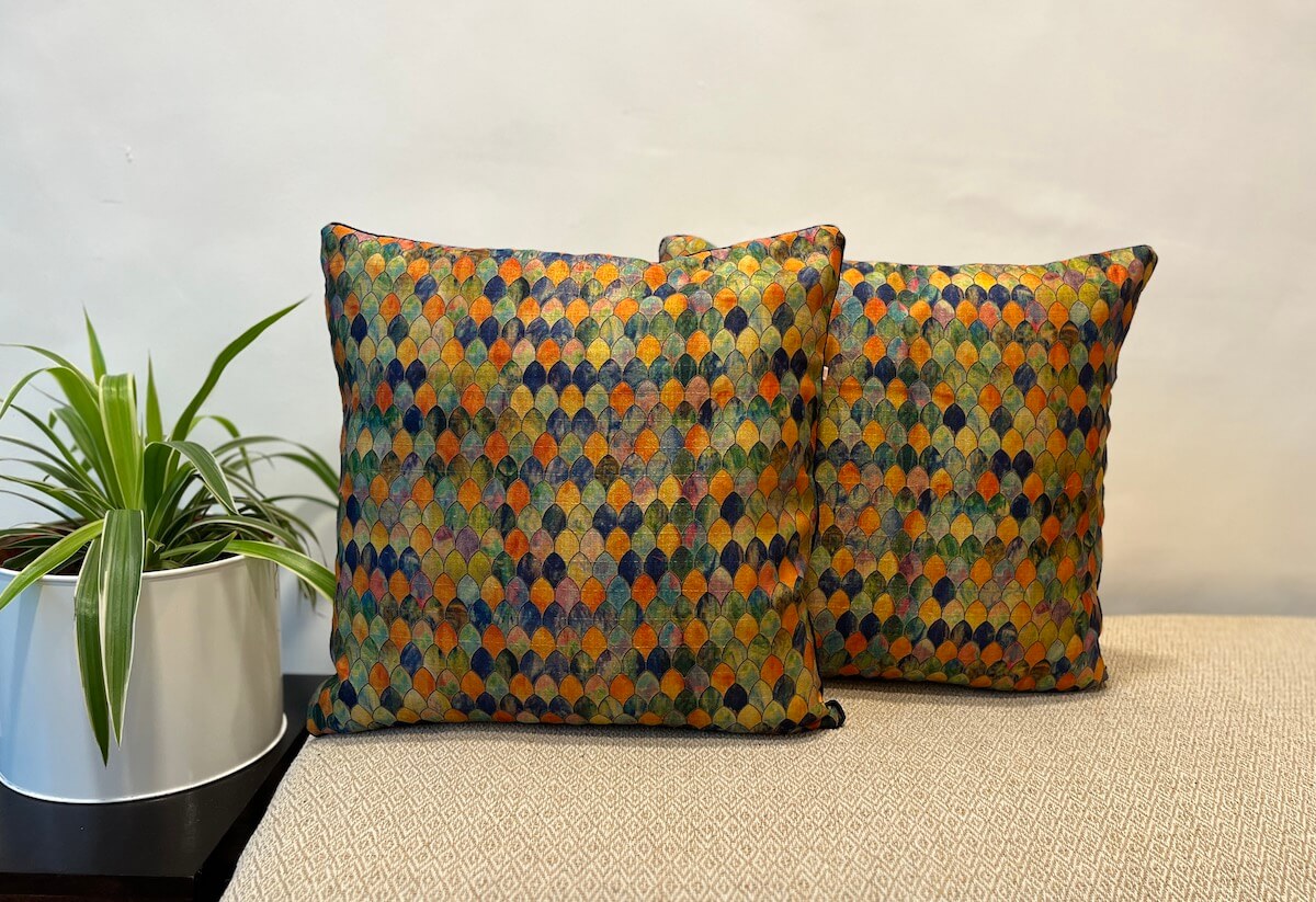 Classy Arch Design Printed Khadi Silk Multicolour Cushion Cover - 16''x16'' Size