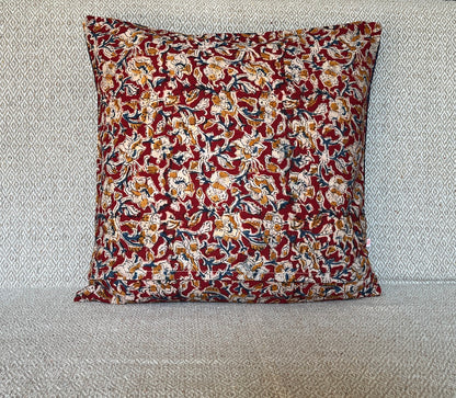Kalamkari Maroon Print Mix N Match Royal Blue Dupion Silk Cushion Cover Size 16''x16"
