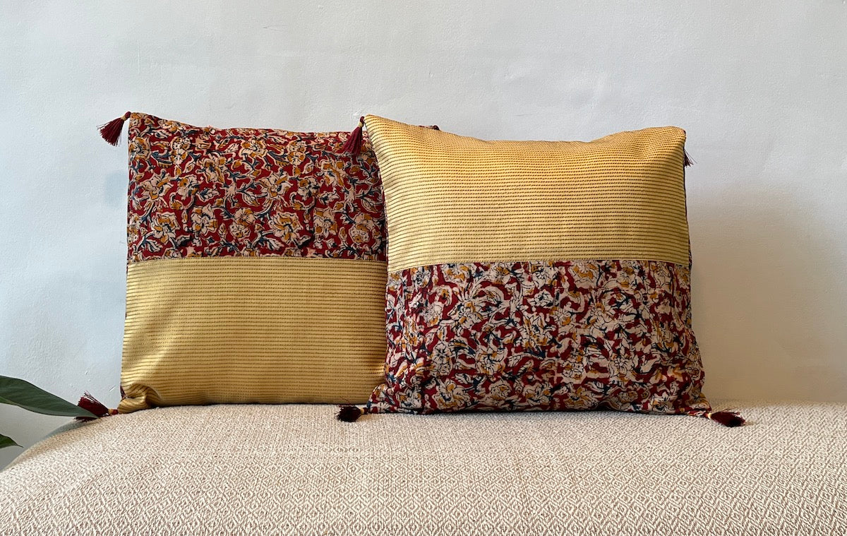 Kalamkari Mix N Match Maroon & Beige Colour Cushion Cover Size 16"x16"