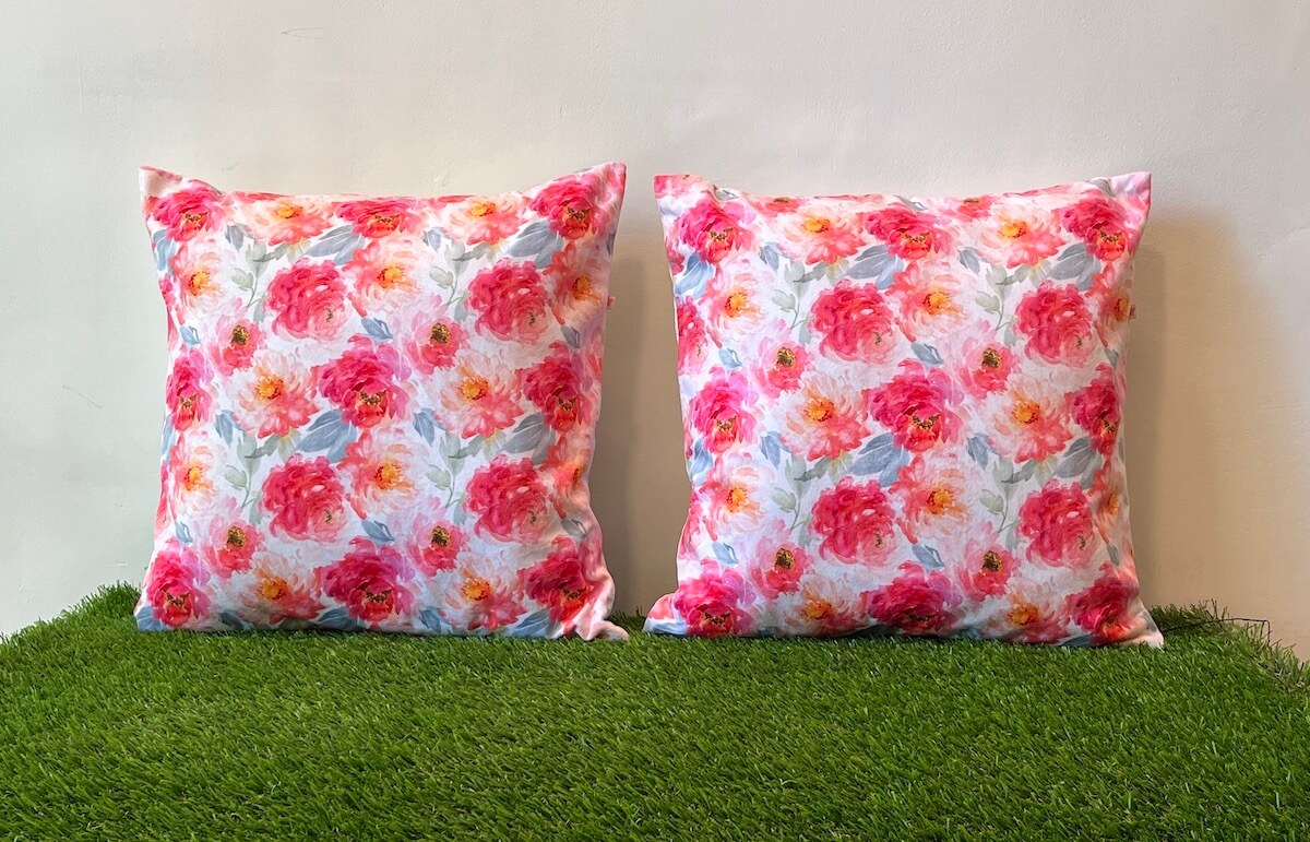 Elegant White & Rose Pink Floral Pattern Printed Cushion Cover - 16''x16'' Size