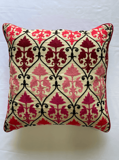 Floral Embroidered Fine Cotton Pink Color Cushion Cover  Size 16''x16"