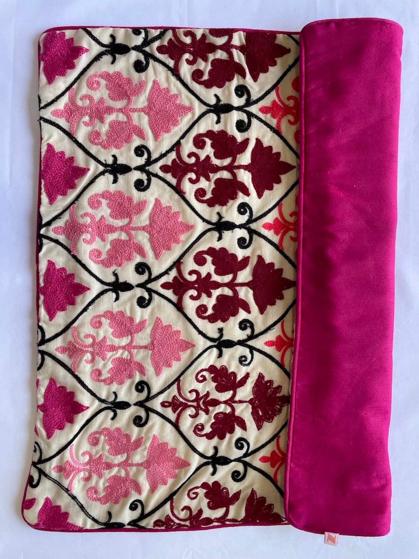 Floral Embroidered Fine Cotton Pink Color Cushion Cover - 16''x16" Size