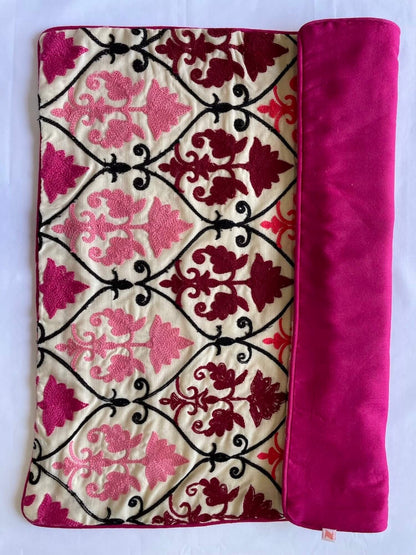 Floral Embroidered Fine Cotton Pink Color Cushion Cover  Size 16''x16"