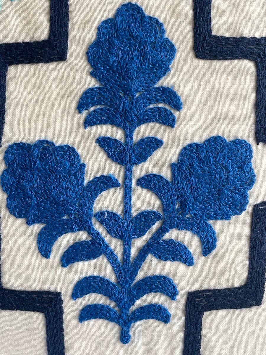 Embroidered Fine Cotton Blue Colour Cushion Cover Size  16"x16"