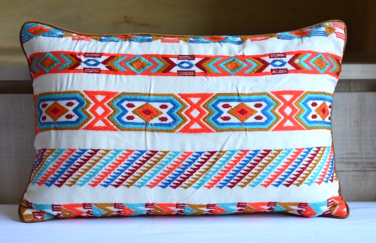 Multicoloured Embroidered Fine Cotton Cushion Cover Size 18''x12"