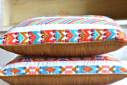 Multicoloured Embroidered Fine Cotton Cushion Cover Size 18''x12"
