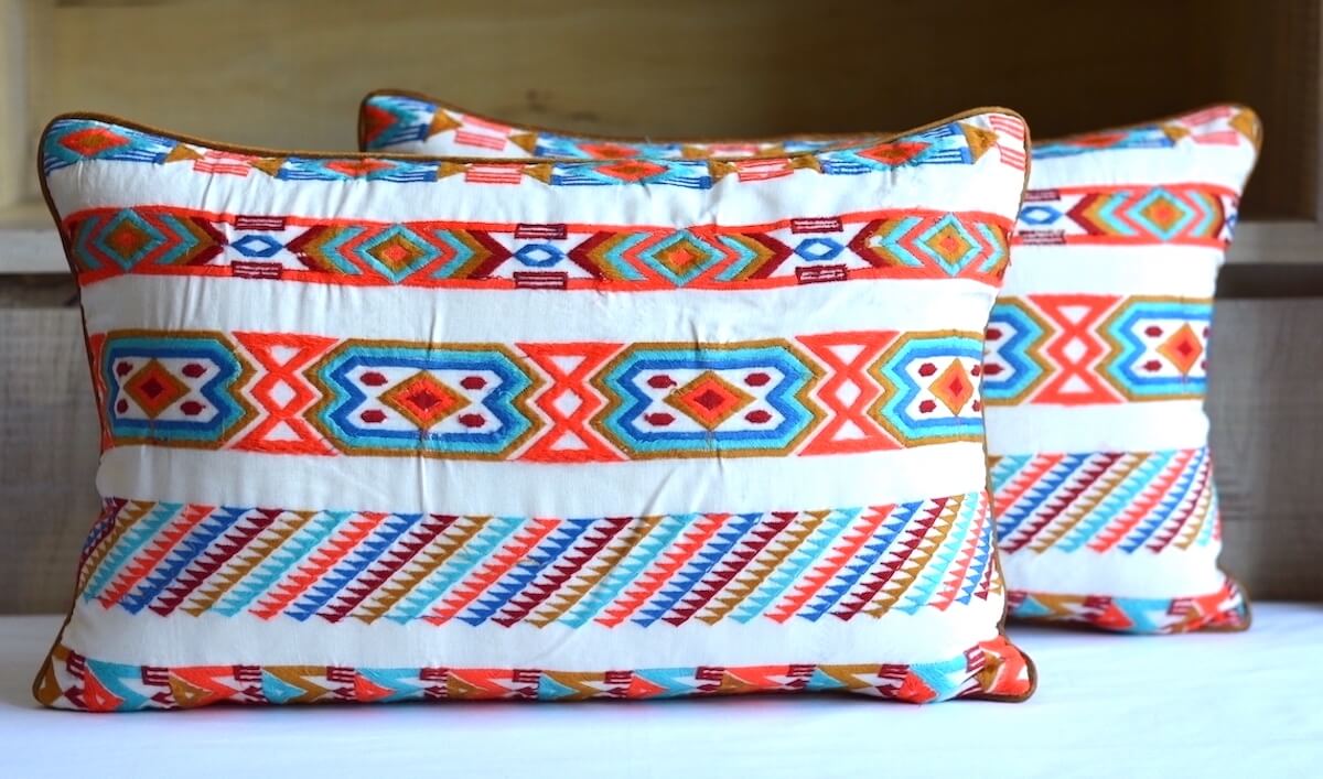 Multicoloured Embroidered Fine Cotton Cushion Cover Size 18''x12"