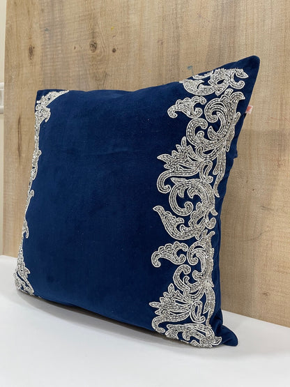 Zardozi Embellished Hand Embroidered Luxury Velvet Cushion Cover Size 16"x16"