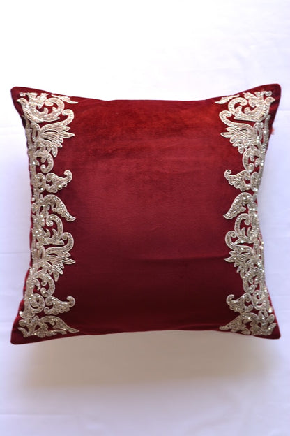 Zardozi Embellished Hand Embroidered Luxury Velvet Cushion Cover Size 16"x16"