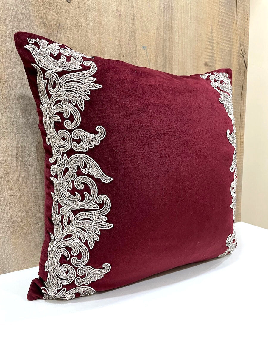 Zardozi Embellished Hand Embroidered Luxury Velvet Cushion Cover Size 16"x16"