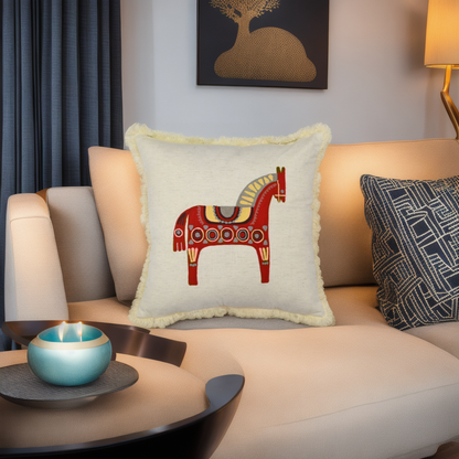 Elegant Suzani Embroidered Decorative Cushion Cover 16" x 16" Off-White