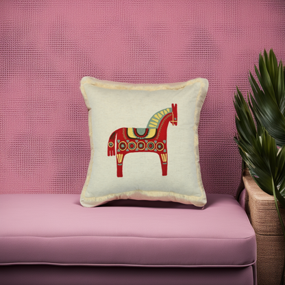 Elegant Suzani Embroidered Decorative Cushion Cover 16" x 16" Off-White