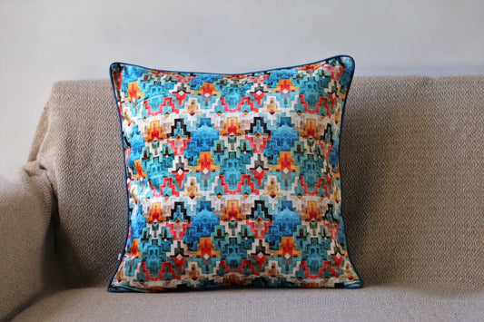 Zigzag Pattern Printed Soft Velvet Multicolour Cushion Cover Size 16"x16"