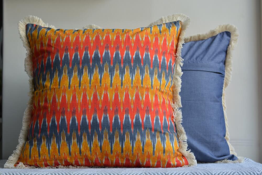 Ikat Printed Cotton Orange Colour Cushion Cover Size 16"x16"